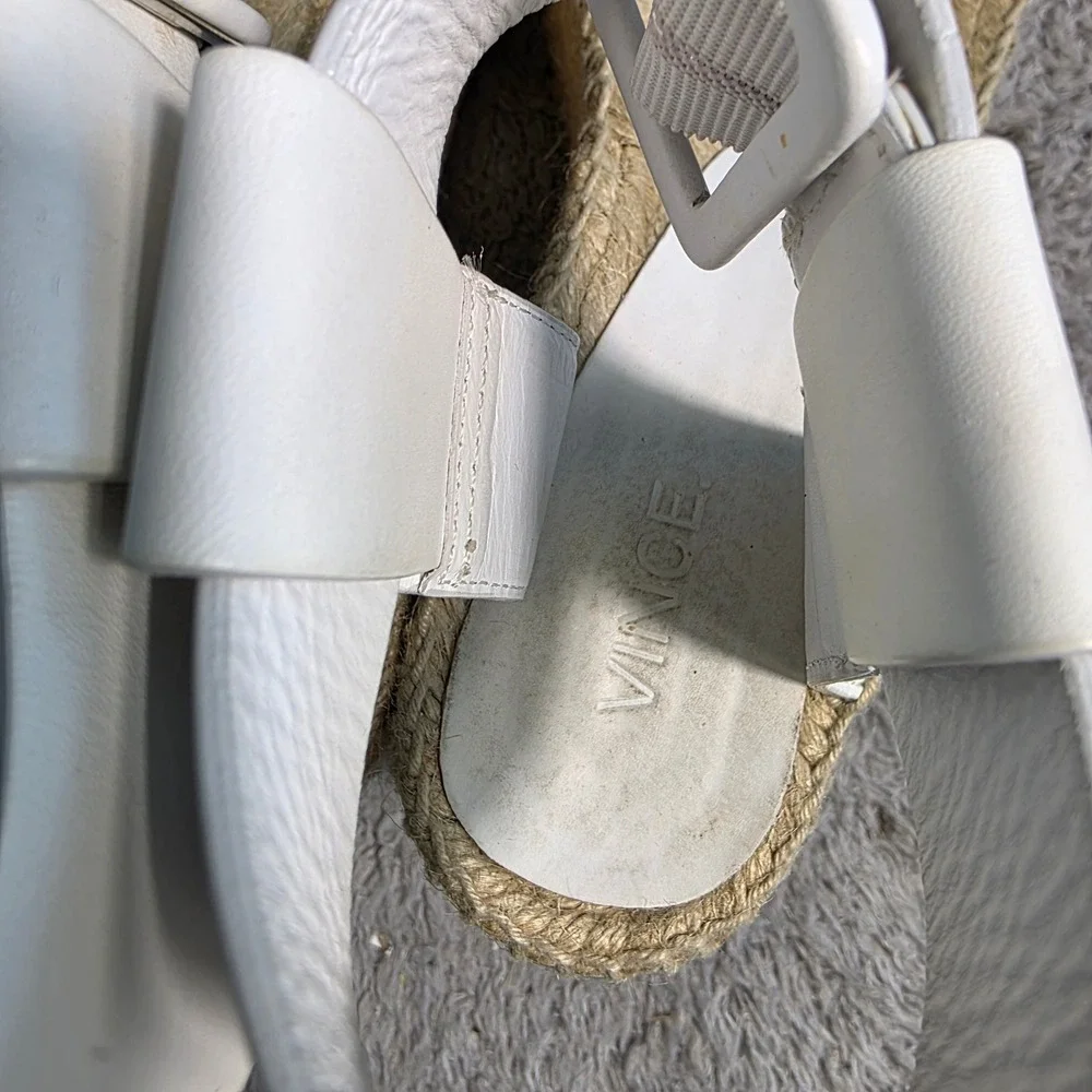 VINCE. Espadrille Platform Sandals White Leather Ankle Strap Womens 6M Excellent